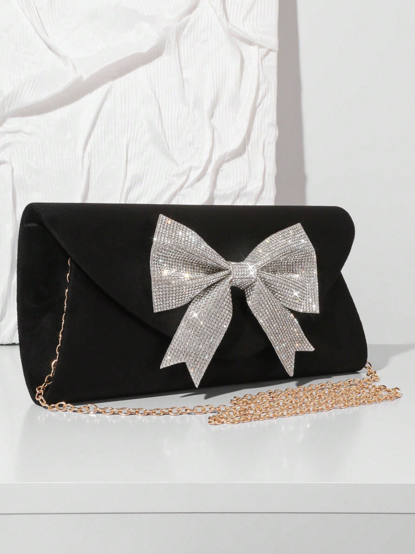 Glamorous Red Sparkly Rhinestone Bow Evening Bag &Hand Bag For Women Party