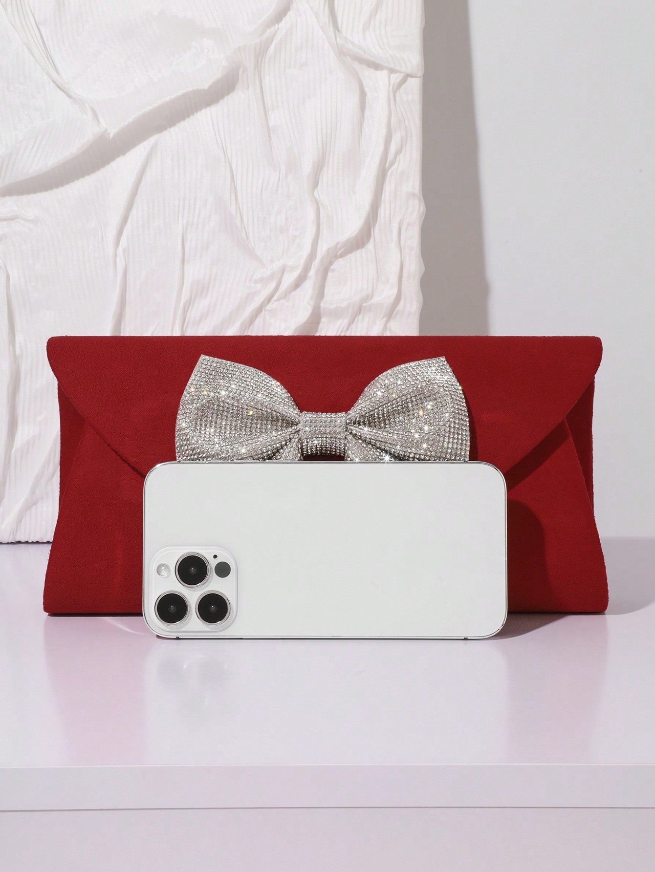 Glamorous Red Sparkly Rhinestone Bow Evening Bag &Hand Bag For Women Party