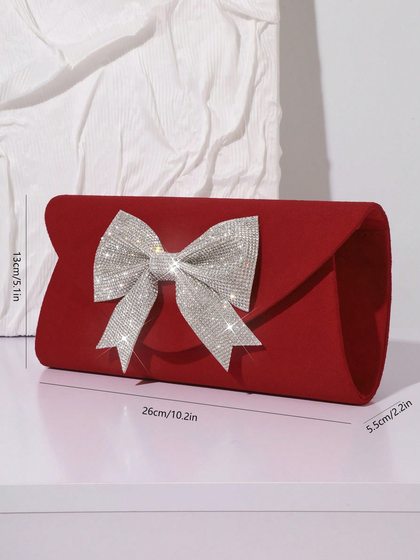 Glamorous Red Sparkly Rhinestone Bow Evening Bag &Hand Bag For Women Party