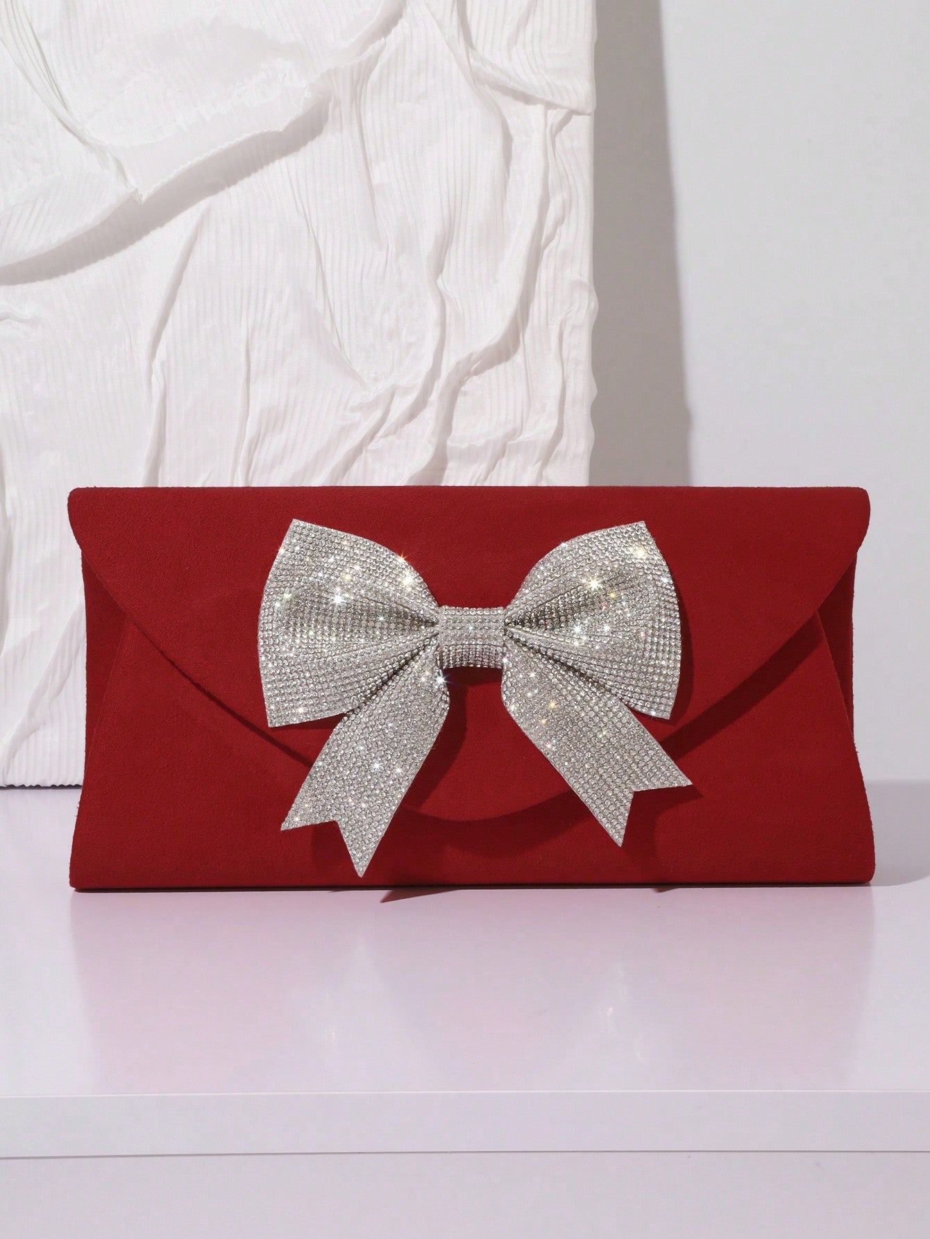 Glamorous Red Sparkly Rhinestone Bow Evening Bag &Hand Bag For Women Party