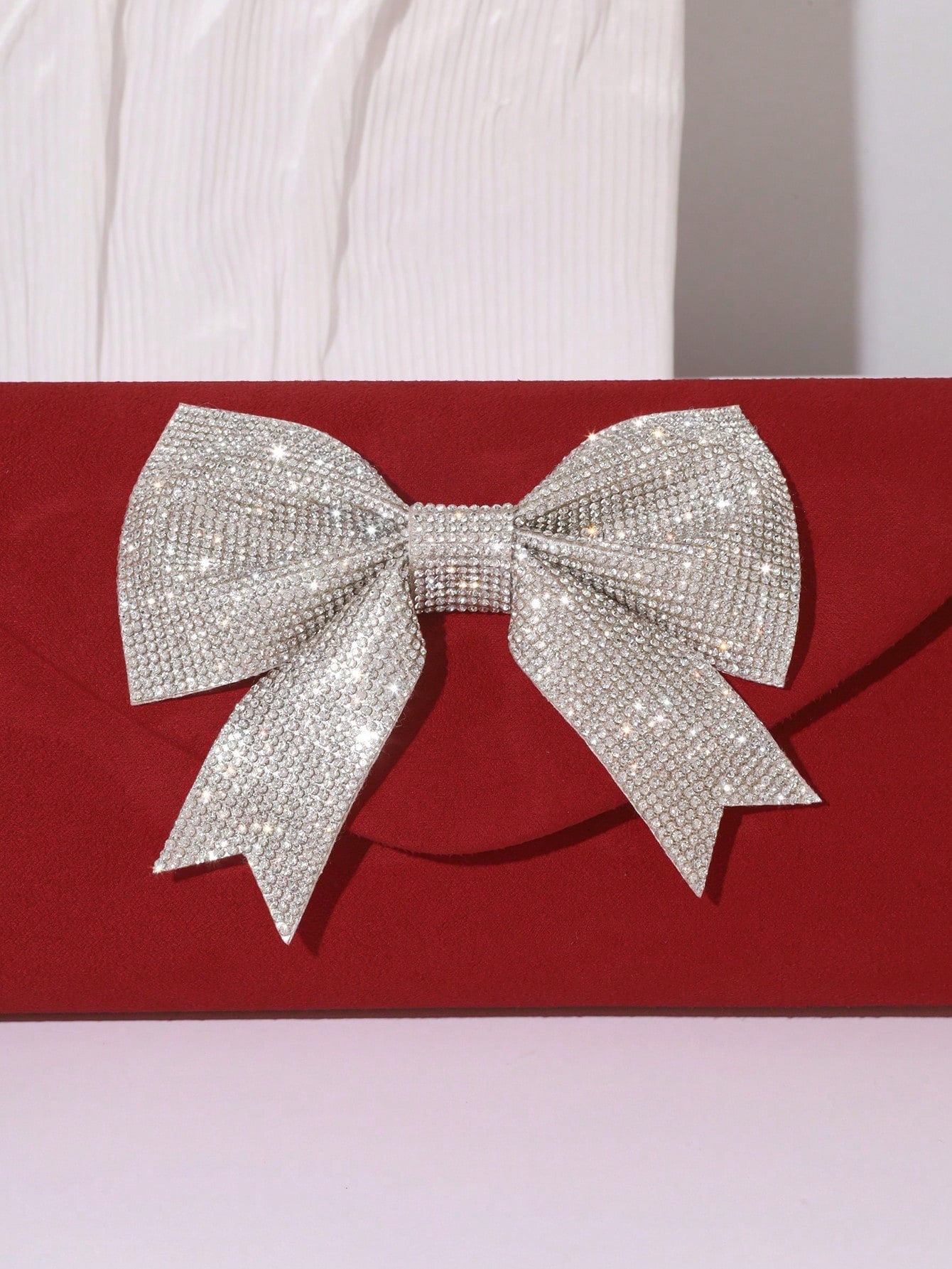 Glamorous Red Sparkly Rhinestone Bow Evening Bag &Hand Bag For Women Party