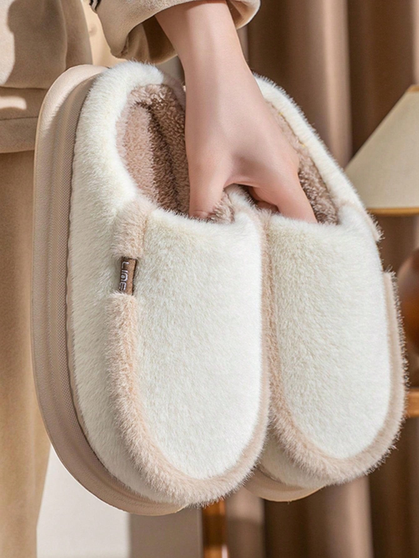 Women's Winter Simple Thick-Soled Home Slippers With Anti-Slip, Warm Plush Lining, Thick Eva Material, Silent For Couples