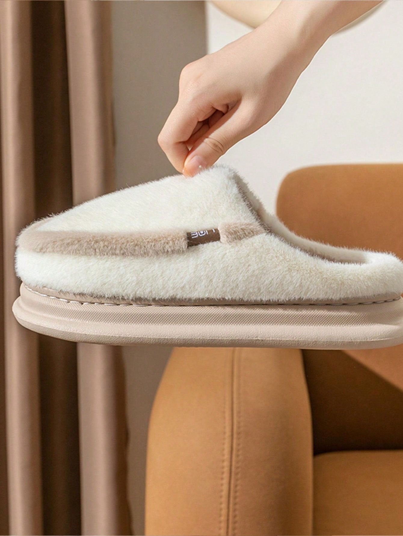 Women's Winter Simple Thick-Soled Home Slippers With Anti-Slip, Warm Plush Lining, Thick Eva Material, Silent For Couples