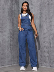 Women's Casual Straight-Leg Denim Overalls