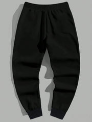 Men's Letter Print Fleece Jogger Pants With Elastic Cuffs