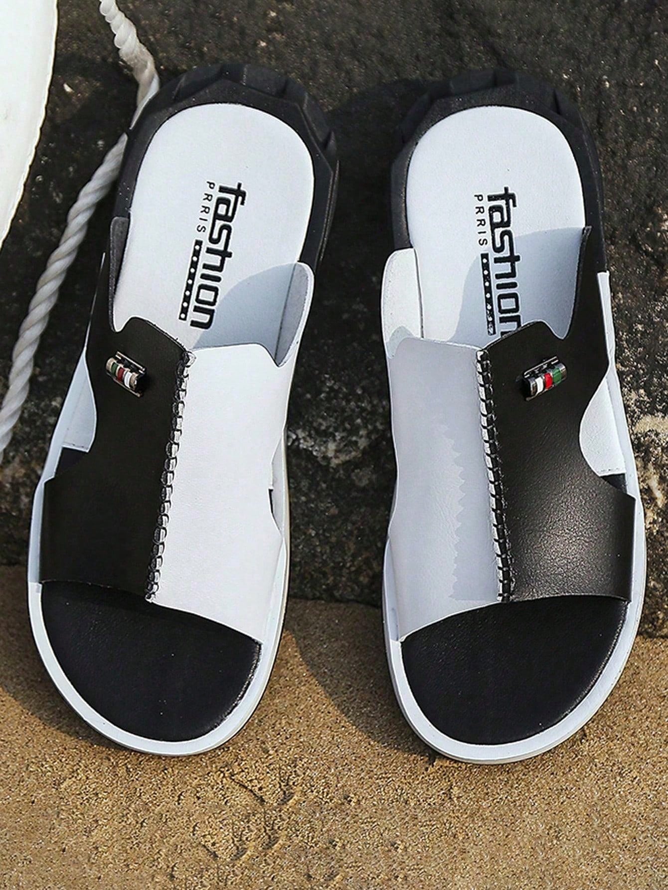 Men Two Tone Stitch Detail Slides, Outdoor Summer Slides