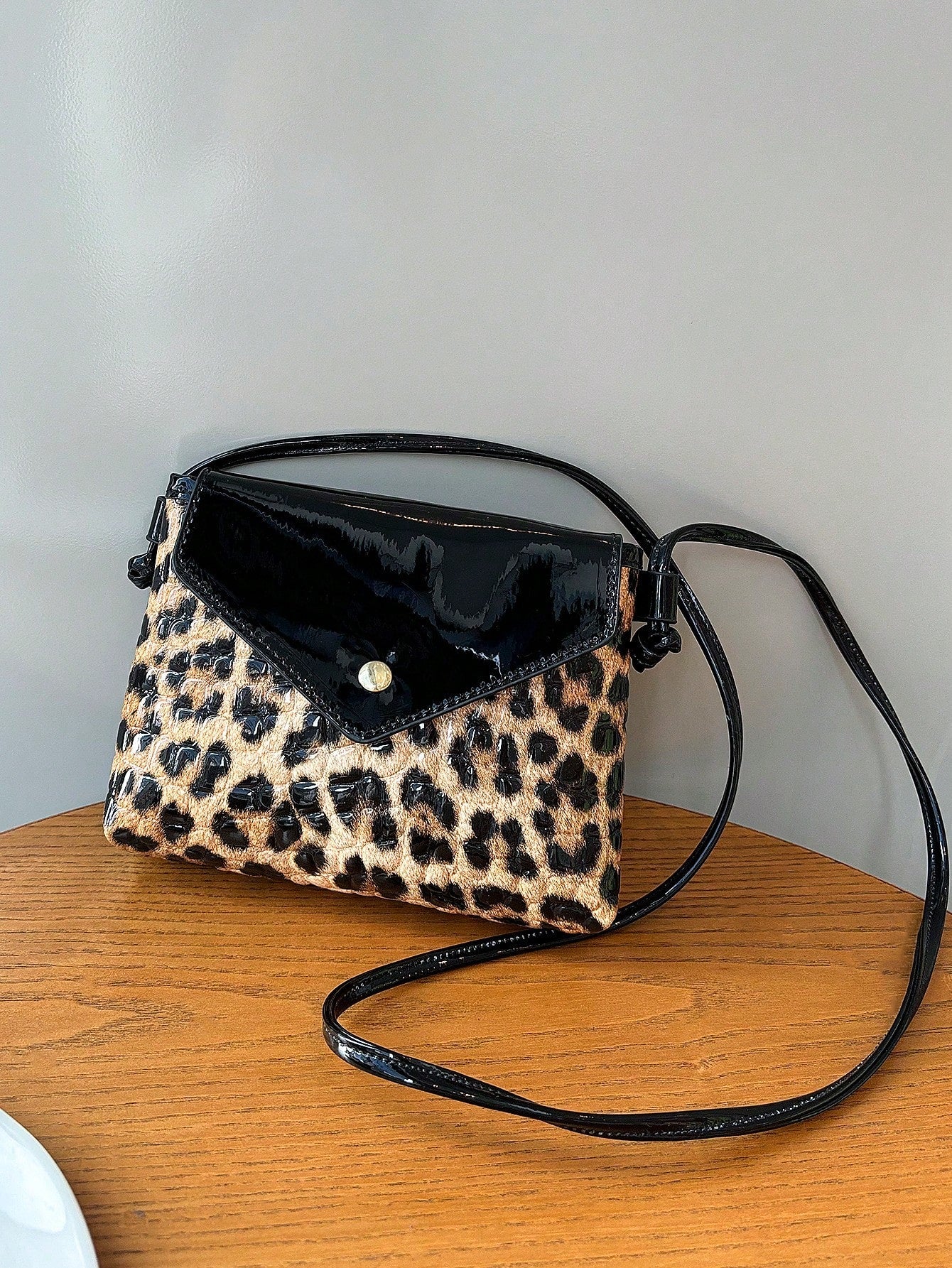 New Fashion Mini Crossbody Bag For Women, Retro Elegant Bright Surface Shoulder Bag, Lightweight Multifunctional Leopard Print Phone Bag With Color Block Design